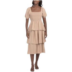IN FEBRUARY Square Neck Smocked Midi Dress With Tiered Ruffles